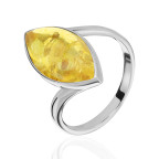 Кольцо 381-1, Серебро 925, Серебрение, Янтарь-Лимонный