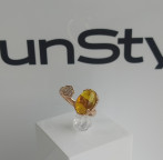 Кольцо 508-6, Серебро 925, Позолота, Янтарь-Медовый; Фианиты