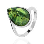 Кольцо 426-2, Серебро 925, Родирование, Янтарь-Изумрудный