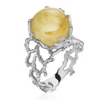 Кольцо 222-1, Серебро 925, Серебрение, Янтарь-Матовый