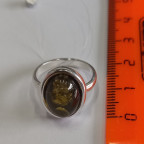 Кольцо 280-1, Серебро 925, Серебрение, Янтарь-Зеленый