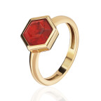 Кольцо 356-4, Серебро 925, Позолота, Янтарь-Красный