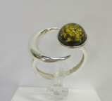 Кольцо 249-1, Серебро 925, Позолота, Янтарь-Зеленый