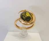 Кольцо 249-2, Серебро 925, Позолота, Янтарь-Зеленый