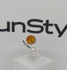 Кольцо 487-1, Серебро 925, Серебрение, Янтарь-Коньячный