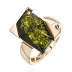 Кольцо 100-1, Серебро 925, Позолота, Янтарь-Зеленый