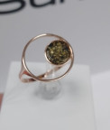 Кольцо 516-1, Серебро 925, Позолота, Янтарь-Зеленый