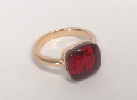 Кольцо 428-1, Серебро 925, Позолота, Янтарь-Красный