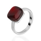 Кольцо 428-1, Серебро 925, Родирование, Янтарь-Вишневый