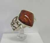 Кольцо 109-1, Серебро 925, Родирование, Янтарь-Вишневый