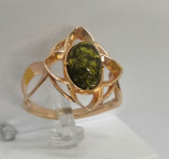 Кольцо 122-1, Серебро 925, Позолота, Янтарь-Зеленый