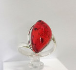 Кольцо 018-1, Серебро 925, Родирование, Янтарь-Красный