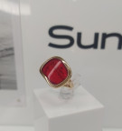 Кольцо 437-1, Серебро 925, Позолота, Янтарь-Красный