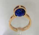 Кольцо 264-1, Серебро 925, Позолота, Янтарь-Синий