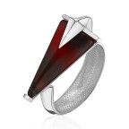 Кольцо 303-1, Серебро 925, Серебрение, Янтарь-Вишневый