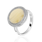 Кольцо 371-1, Серебро 925, Серебрение, Янтарь-Пейзажный; Фианиты