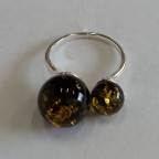 Кольцо 292-1, Серебро 925, Серебрение, Янтарь-Зеленый