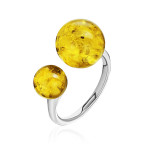 Кольцо 292-1, Серебро 925, Серебрение, Янтарь-Лимонный