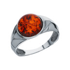Кольцо 203-1, Серебро 925, Серебрение, Янтарь-Вишневый