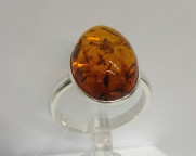 Кольцо 285-1, Серебро 925, Серебрение, Янтарь-Коньячный