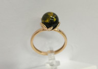 Кольцо 073-1, Серебро 925, Позолота, Янтарь-Зеленый