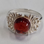 Кольцо 157-1, Серебро 925, Серебрение, Янтарь-Вишневый