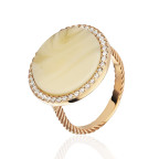 Кольцо 351-1, Серебро 925, Позолота, Янтарь-Пейзажный; Фианиты