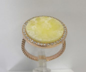 Кольцо 351-1, Серебро 925, Позолота, Янтарь-Пейзажный; Фианиты