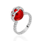 Кольцо 338-1, Серебро 925, Родирование, Янтарь-Красный