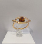 Кольцо 272-1, Серебро 925, Позолота, Янтарь-Коньячный