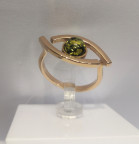 Кольцо 272-1, Серебро 925, Позолота, Янтарь-Зеленый