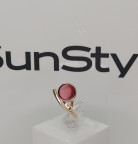 Кольцо 487-1, Серебро 925, Позолота, Янтарь-Красный