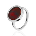 Кольцо 502-1, Серебро 925, Родирование, Янтарь-Вишневый