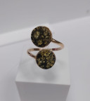 Кольцо 052-2, Серебро 925, Позолота, Янтарь-Зеленый