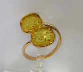 Кольцо 052-2, Серебро 925, Позолота, Янтарь-Лимонный