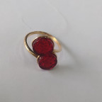 Кольцо 052-2, Серебро 925, Позолота, Янтарь-Красный