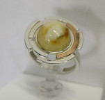 Кольцо 115-1, Серебро 925, Серебрение,позолота, Янтарь-Матовый