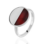 Кольцо 382-1, Серебро 925, Серебрение, Янтарь-Вишневый