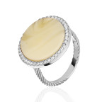 Кольцо 351-1, Серебро 925, Серебрение, Янтарь-Пейзажный; Фианиты