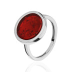 Кольцо 502-1, Серебро 925, Родирование, Янтарь-Красный