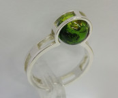 Кольцо 264-1, Серебро 925, Серебрение, Янтарь-Изумрудный