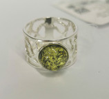 Кольцо 011-3, Серебро 925, Серебрение, Янтарь-Зеленый