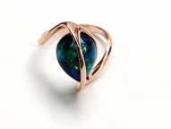 Кольцо 008-1, Серебро 925, Позолота, Янтарь-Синий