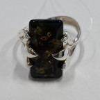 Кольцо 110-1, Серебро 925, Серебрение, Янтарь-Зеленый