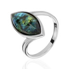 Кольцо 381-1, Серебро 925, Родирование, Янтарь-Синий