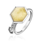 Кольцо 356-2, Серебро 925, Серебрение, Янтарь-Матовый; Фианиты