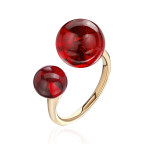 Кольцо 292-1, Серебро 925, Позолота, Янтарь-Красный