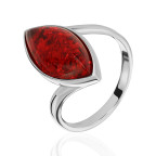 Кольцо 381-1, Серебро 925, Родирование, Янтарь-Красный