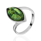 Кольцо 381-1, Серебро 925, Родирование, Янтарь-Изумрудный