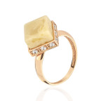 Кольцо 520-1, Серебро 925, Позолота, Янтарь-Матовый; Фианиты